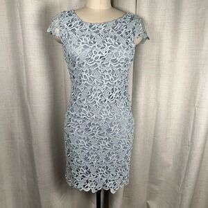 Alice + Olivia Clover Light Blue Floral Lace Dress Mini Sheath Silk Liner Size 4